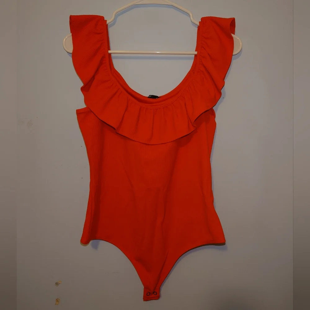 Express Orange Ruffle Bodysuit - Picture 1 of 2
